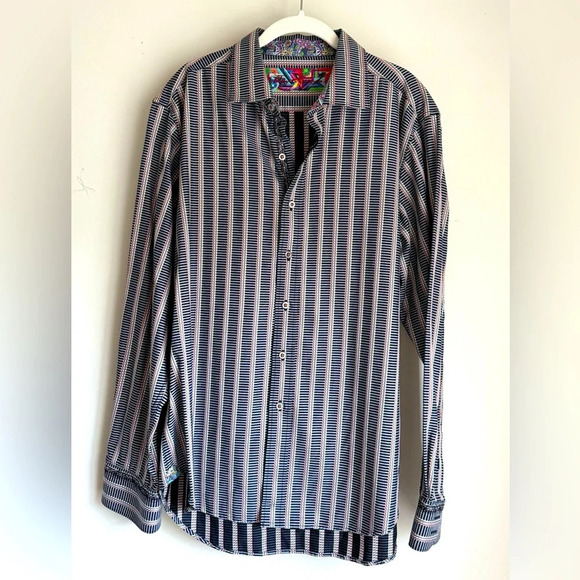 Robert Graham Button Down Shirt - Striped with Paisley floral Accents Size XL - Picture 1 of 16